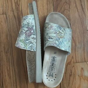 MEPHISTO nwot SANDALS glitter LEATHER Sandals sz 37EU sz 7US cork comfort wide